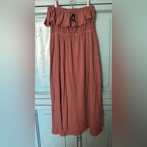 Express Off-Shoulder Maxi Dress in Dusty Brown